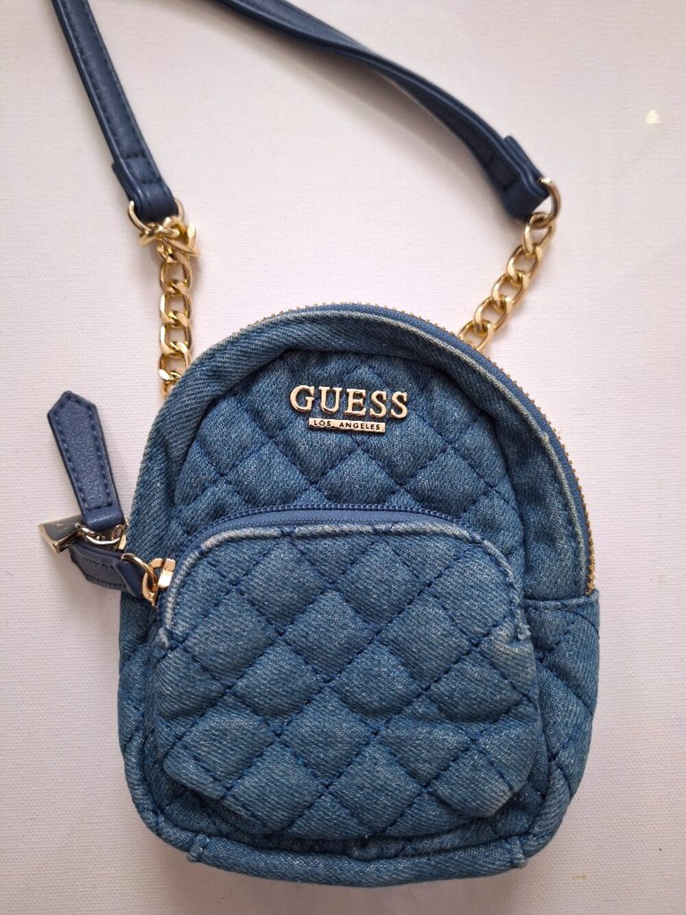 Guess Blue Quilted Denim Mini Crossbody Backpack